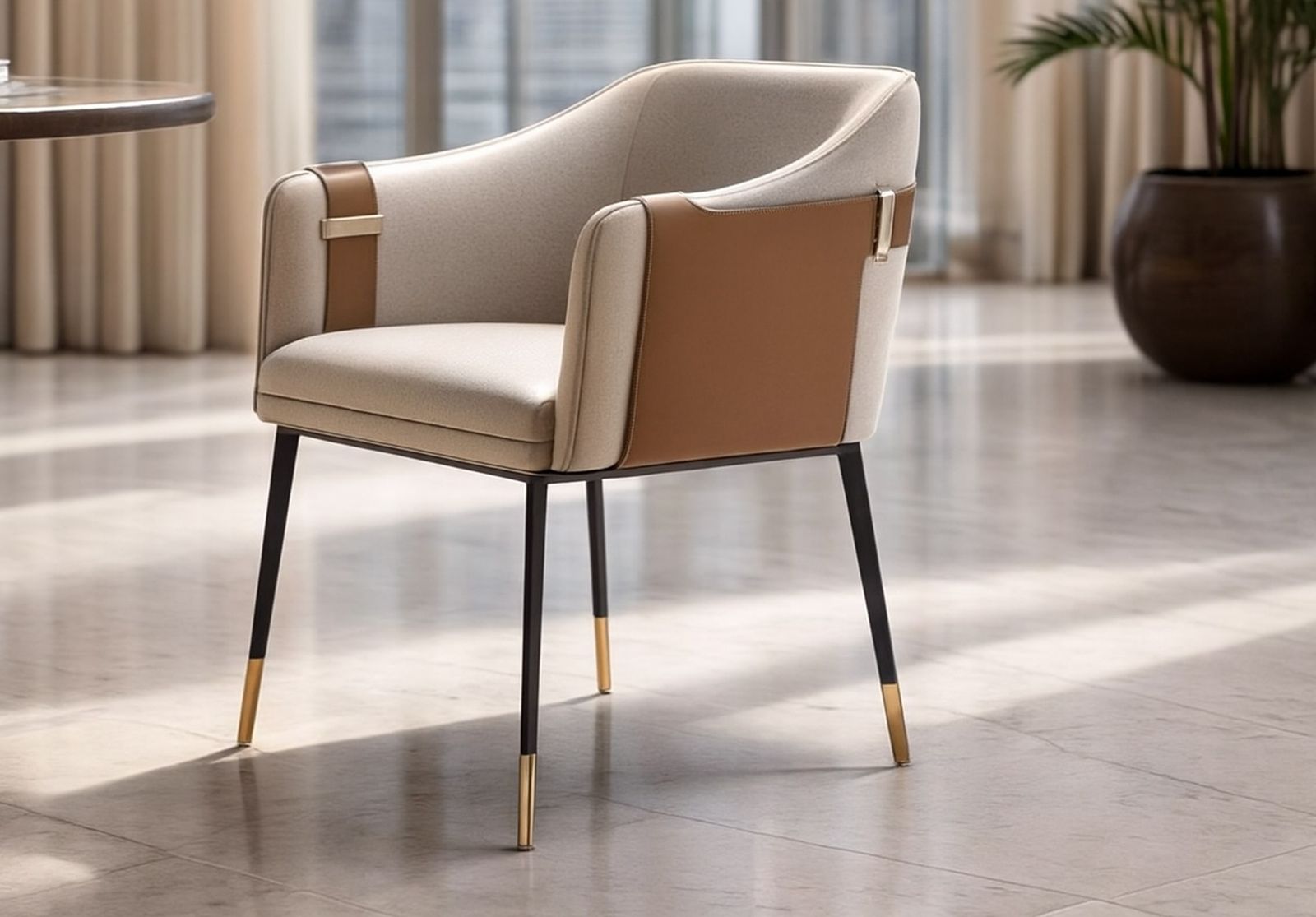 Sculpted seating in warm neutral tones